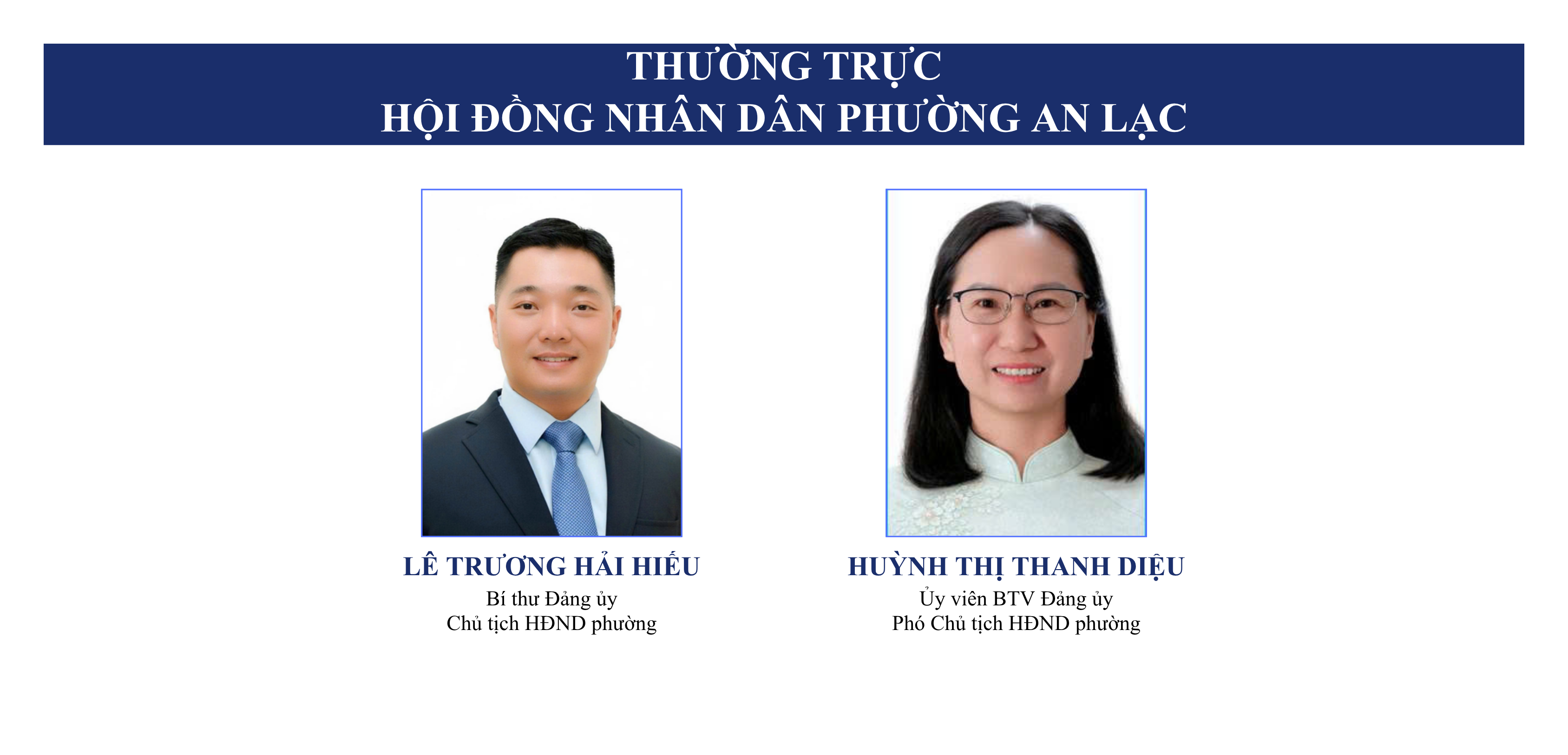 <p style=" text-align: center; font-family: 'Times New Roman', Times, serif !important; font-size: clamp(22px, 3vw, 32px); line-height: 1.4; font-weight: bold; margin: 0 0 15px 0; ">Đại biểu Hội đồng nhân dân phường An Lạc khóa I, nhiệm kỳ 2026 - 2031 <br> Hội đồng nhân dân phường An Lạc trân trọng giới thiệu Thường trực, các Ban và đại biểu Hội đồng nhân dân phường An Lạc </p> - 1